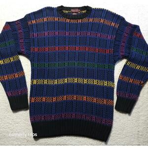 Jeffrey Banks Vintage Geometric Multicolor Patterned Knit Sweater Size Large